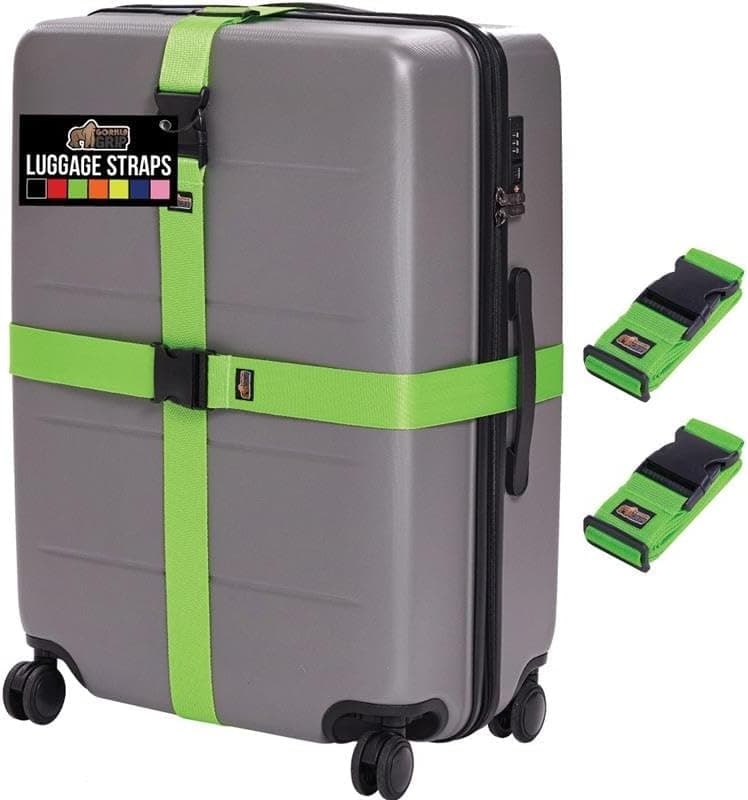 GORILLA GRIP Heavy Duty Adjustable Luggage Straps 2-Pack, Green