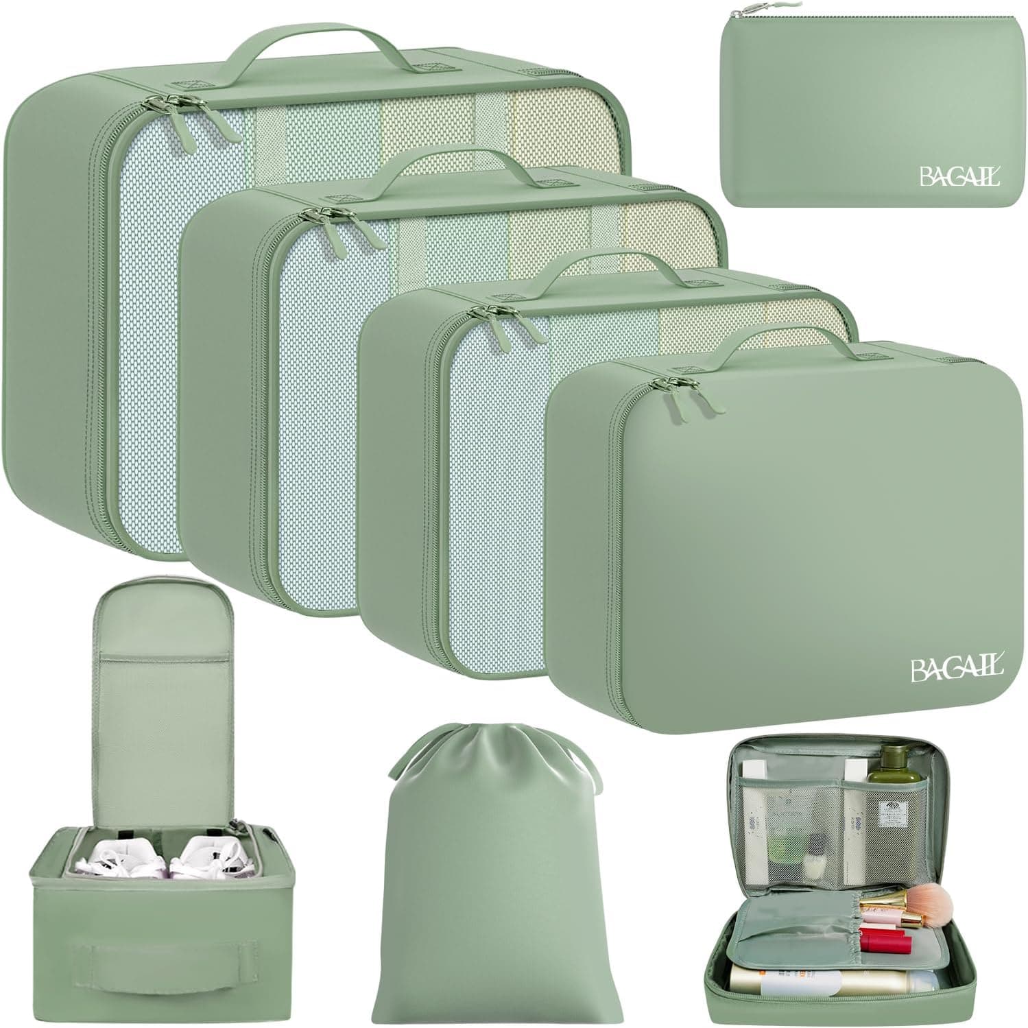 BAGAIL 8 Set Packing Cubes, Matcha Green