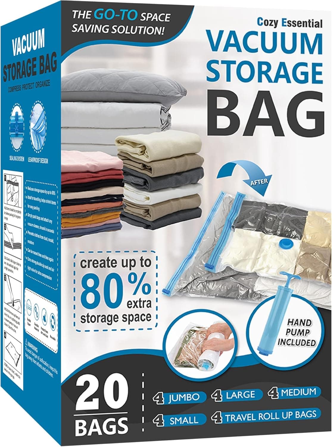 Cozy Essential Vacuum Storage Bags, 20 Combo